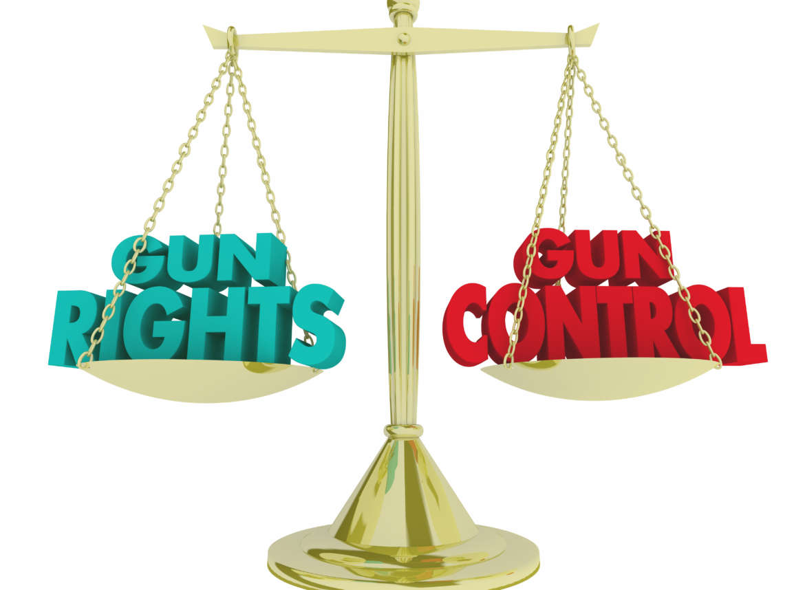 Gun Rights Vs Control Scale Weighing Legal Laws 3d Illustration