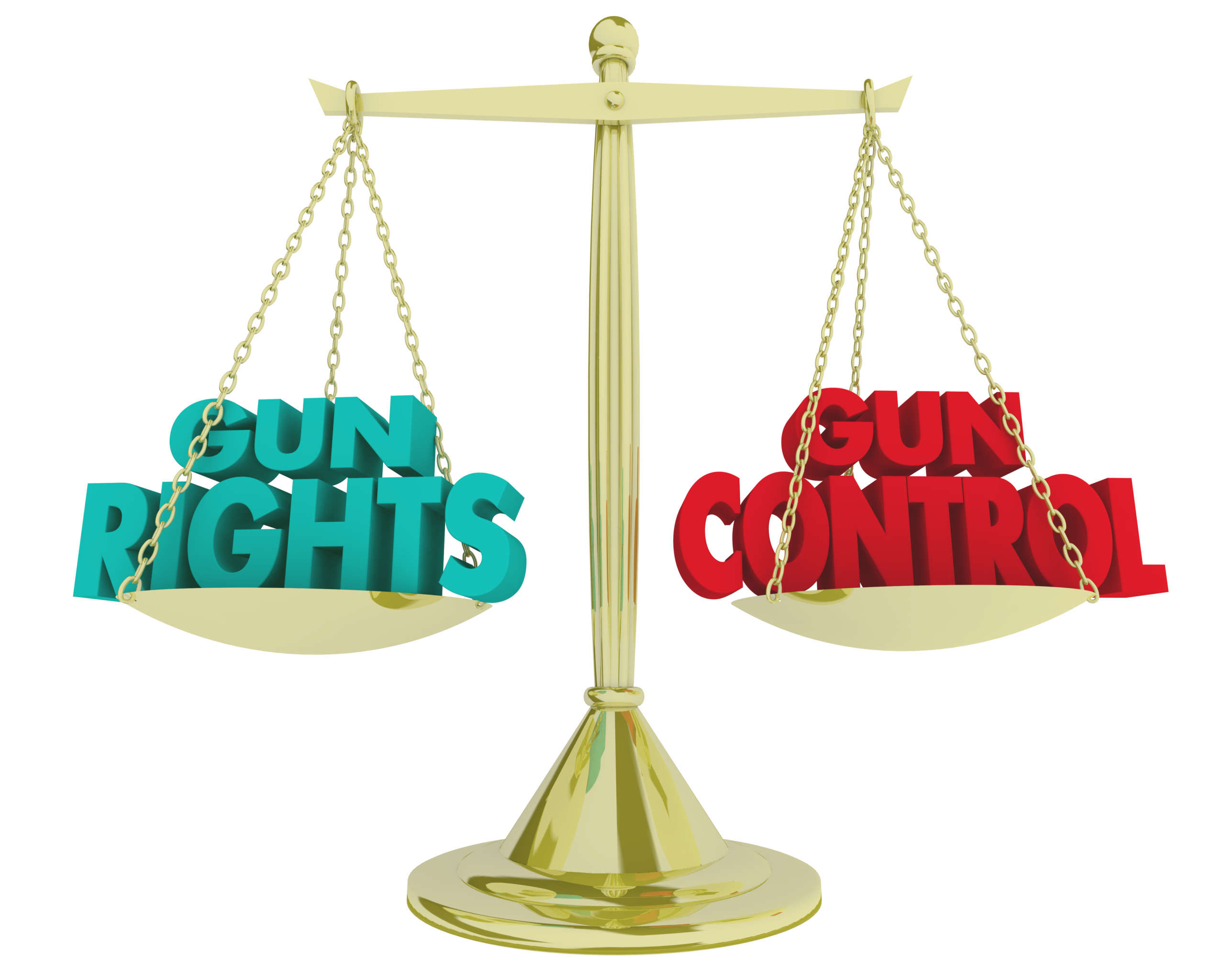 Gun Rights Vs Control Scale Weighing Legal Laws 3d Illustration